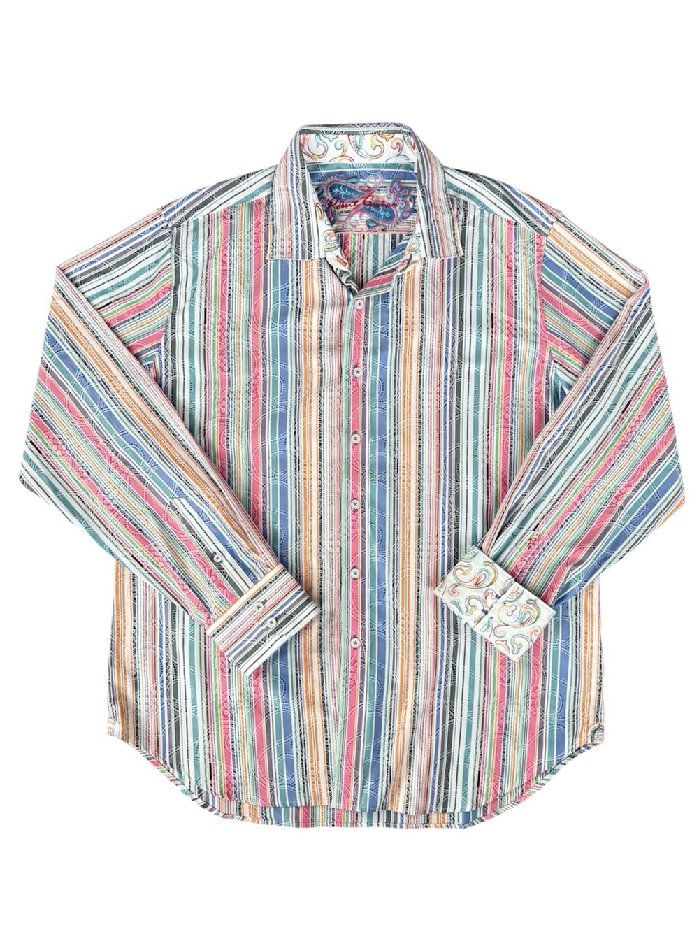 Robert Graham Men’s Paisley Striped Multicolor L/S Button Down Shirt Size XL EUC